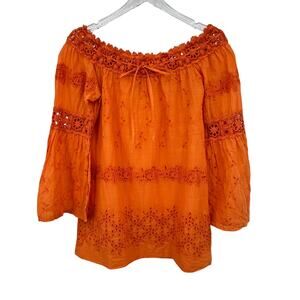 Temptation Positano blouse small crochet eyelet lace embroidered off shoulder